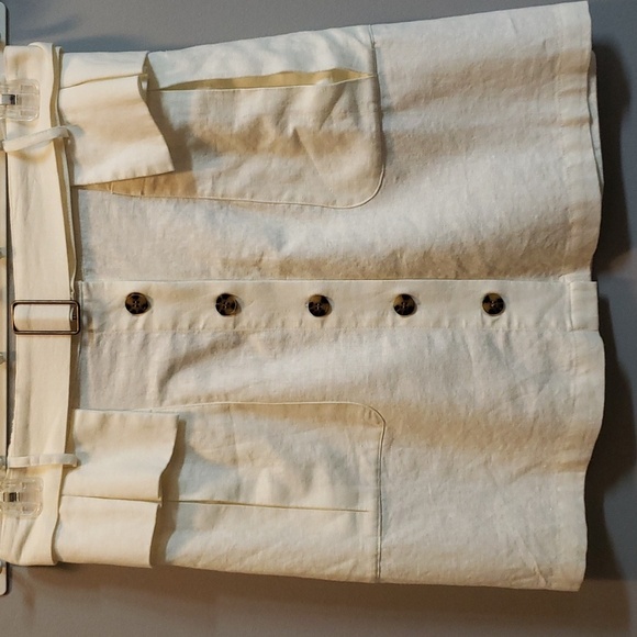 Nicole Miller NWT Cream Linen Blend Belted Button Front Skirt - Picture 1 of 6